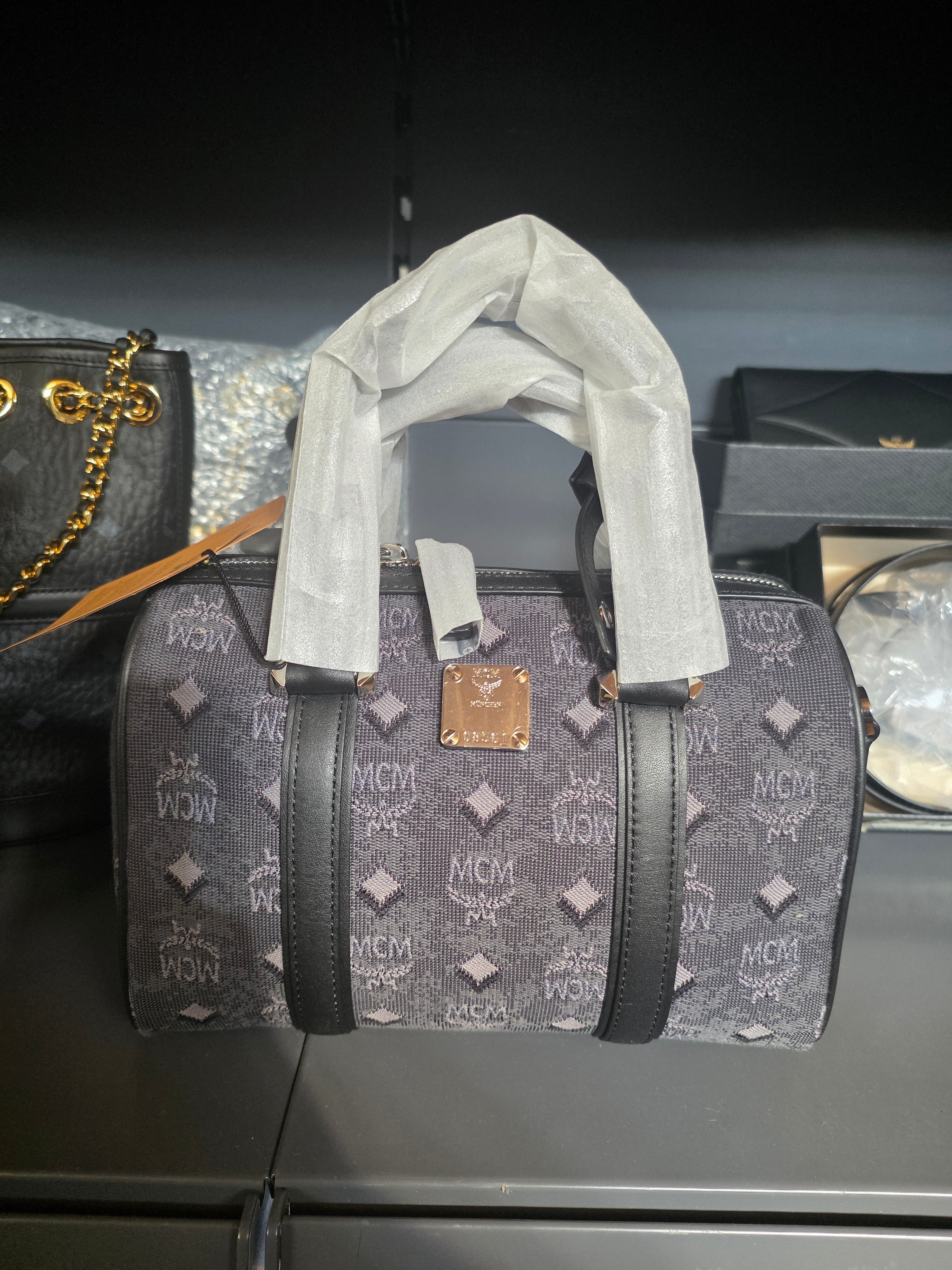 MCM Boston Schwarz/Grau Stoff Klein