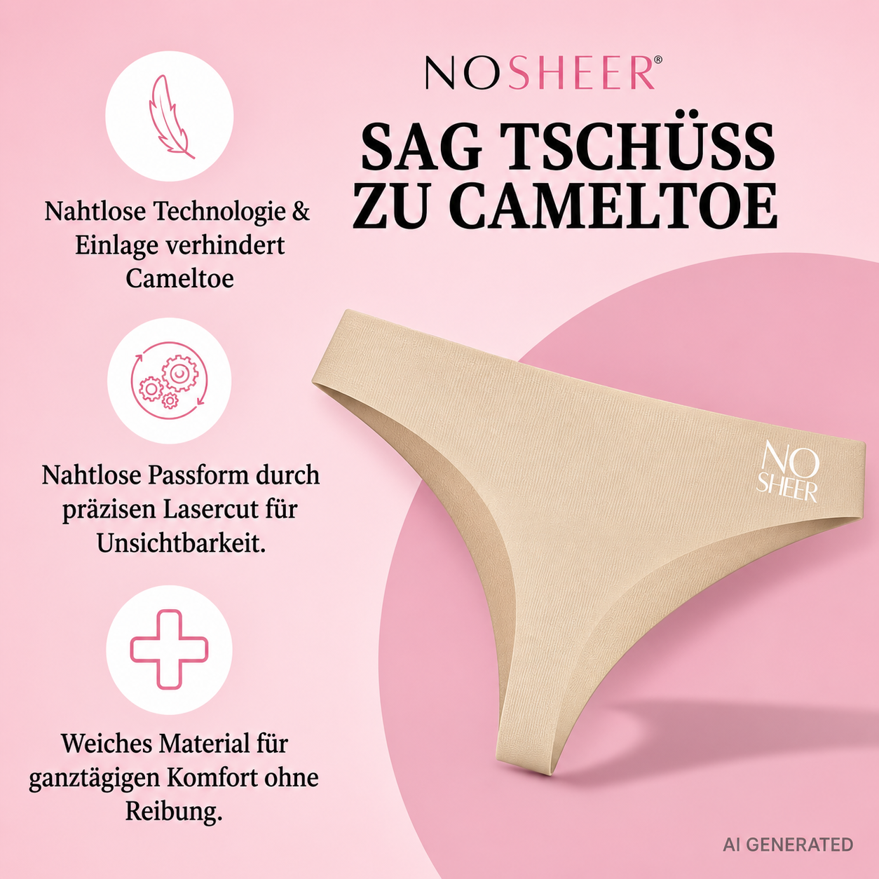 Set of 3 NOSHEER anti-camel toe thong beige