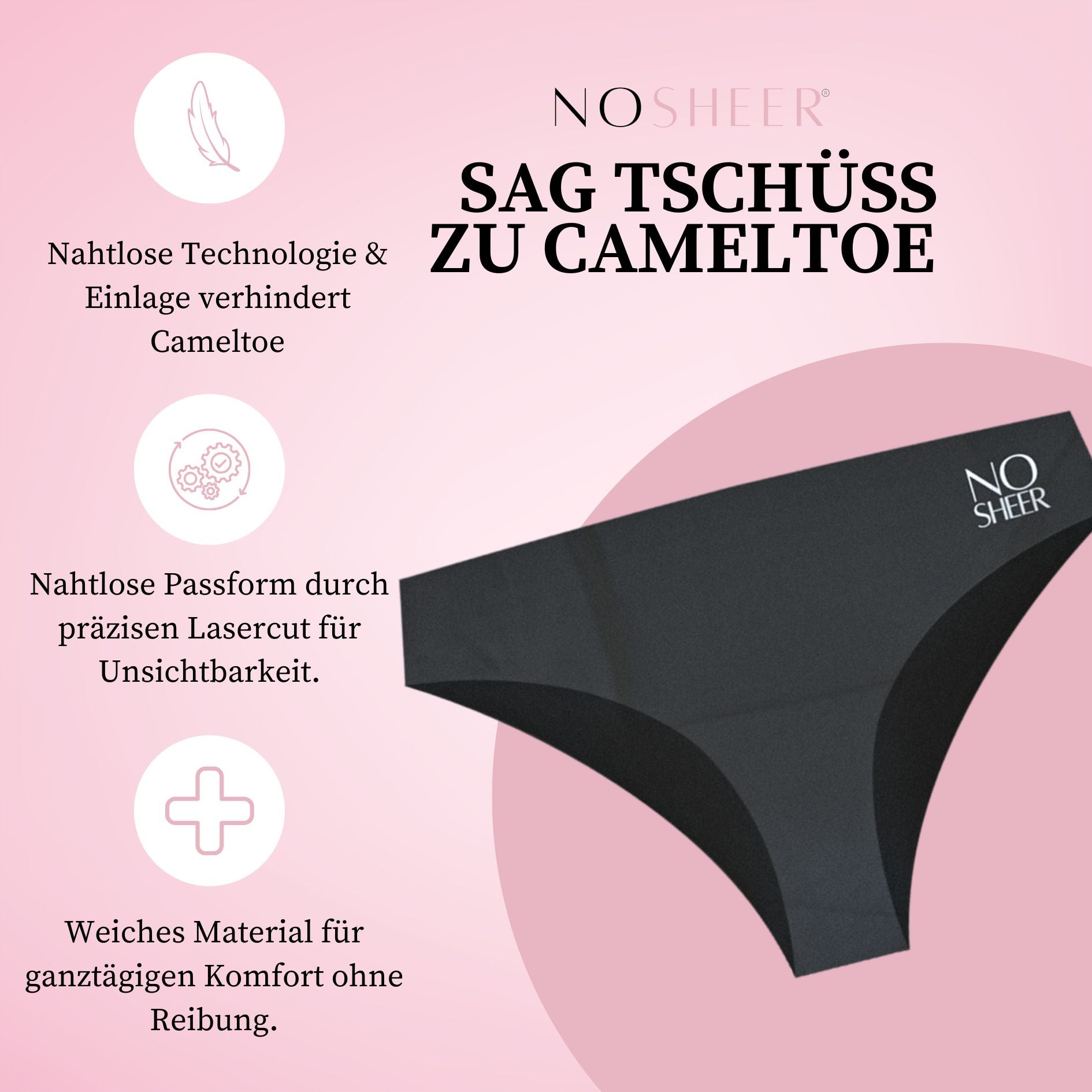 3er Set NOSHEER Anti-Camel-Toe Slip Schwarz