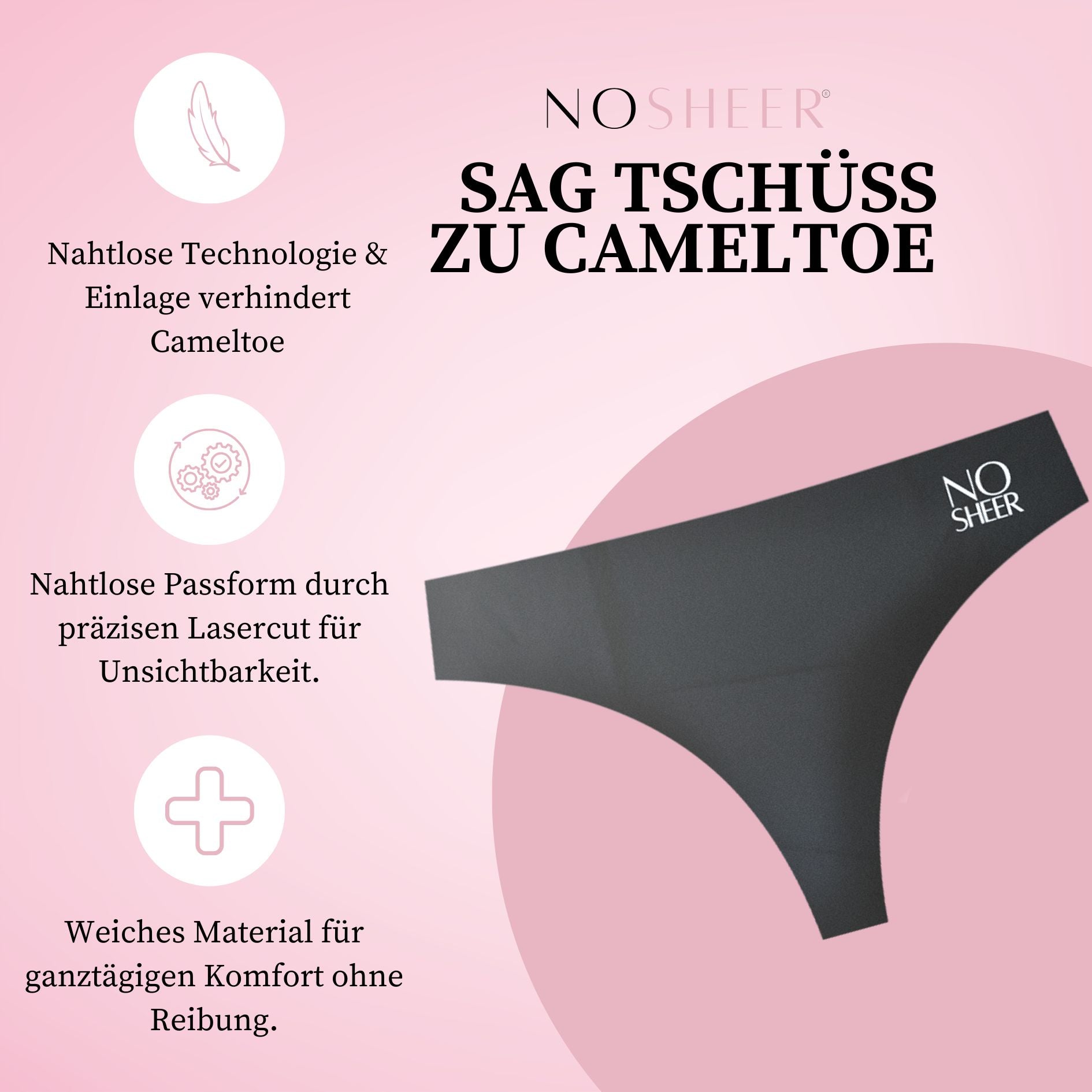 3er Set NOSHEER Anti-Camel-Toe Tanga Schwarz