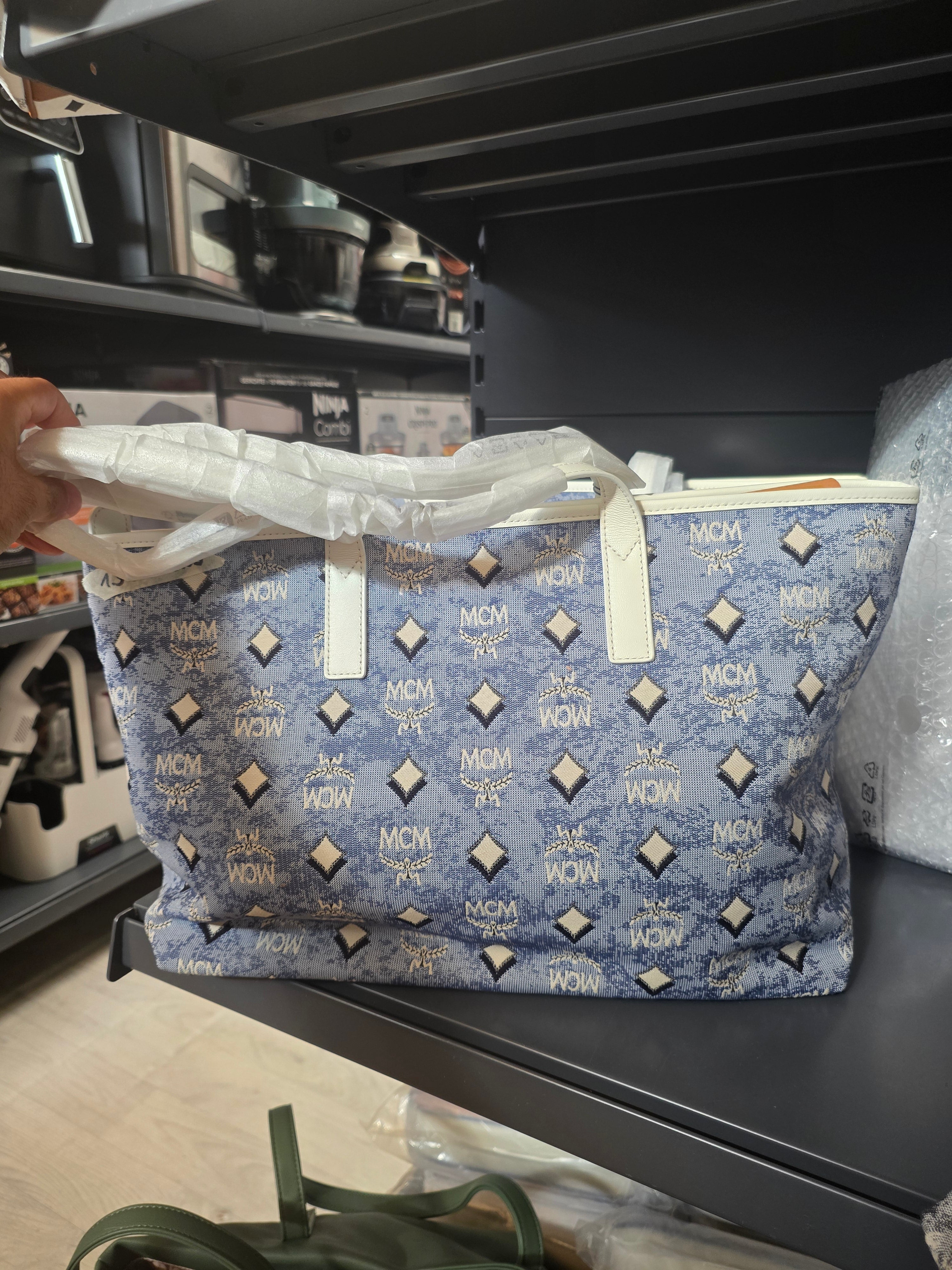 MCM SHOPPER STOFF BLAU/WEIß