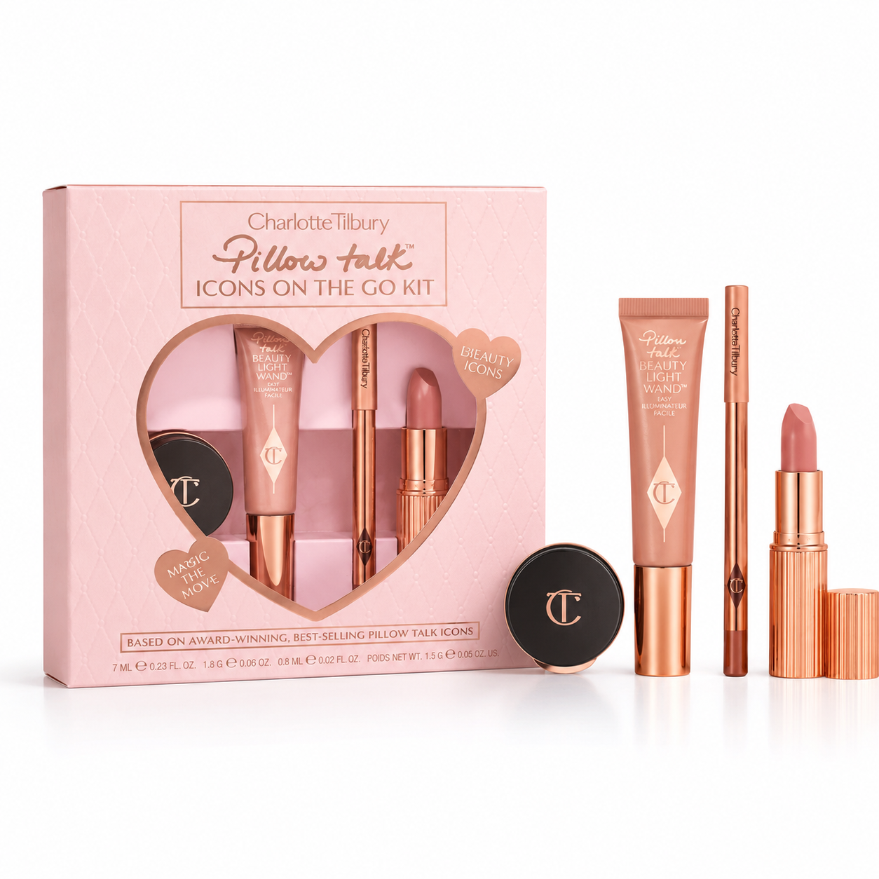 Charlotte Tilbury Pillow Talk Icons On The Go Kit ( 7 ml + 5 ml + 0,8 g + 1,5 g )