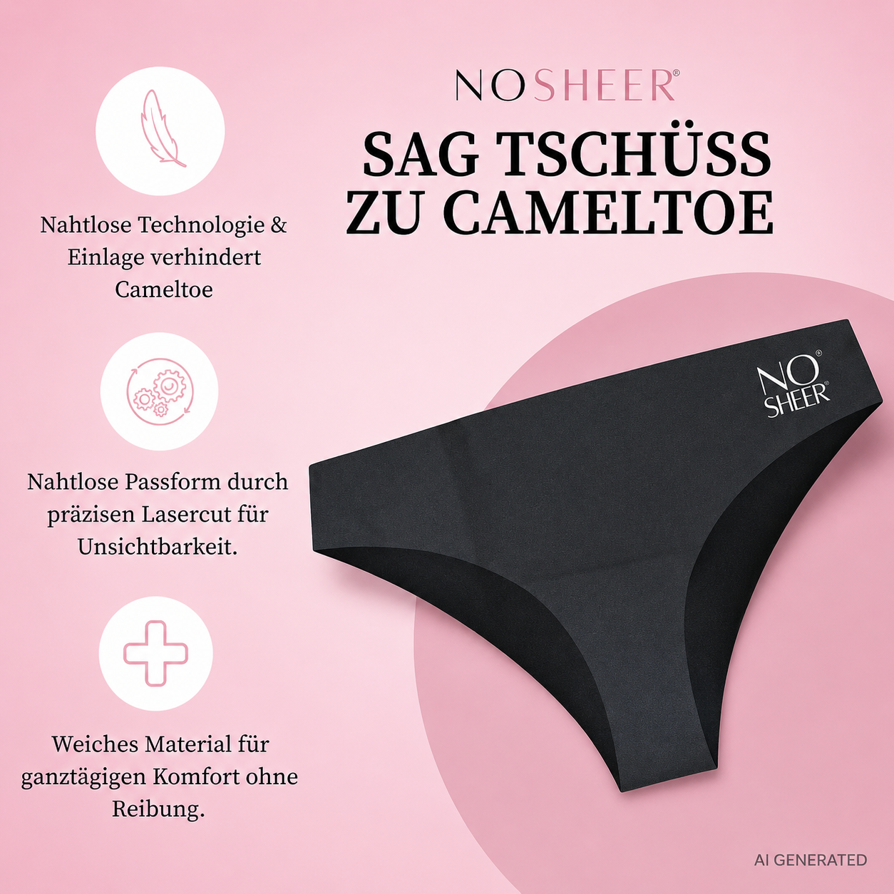 Set of 3 NOSHEER anti-camel toe slip black