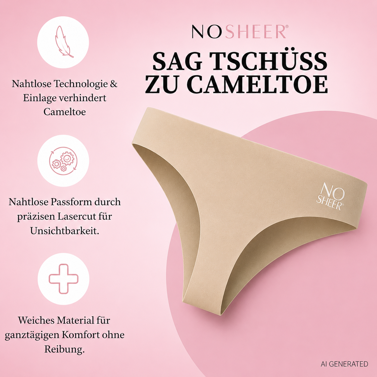 Set of 3 NOSHEER anti-camel toe slip beige